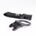 Six black, military green, and khaki hanging buckle clips for water bottle holders on kid's backpacks by Everything Baby.