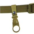 Six black, military green, khaki hanging buckle clips for water bottle holders, suitable for kids' backpacks by Everything Baby.