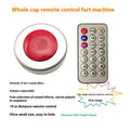 Silver and red fart machine with remote, toy prank sound maker for kids' pretend play, designed for humorous party fun.