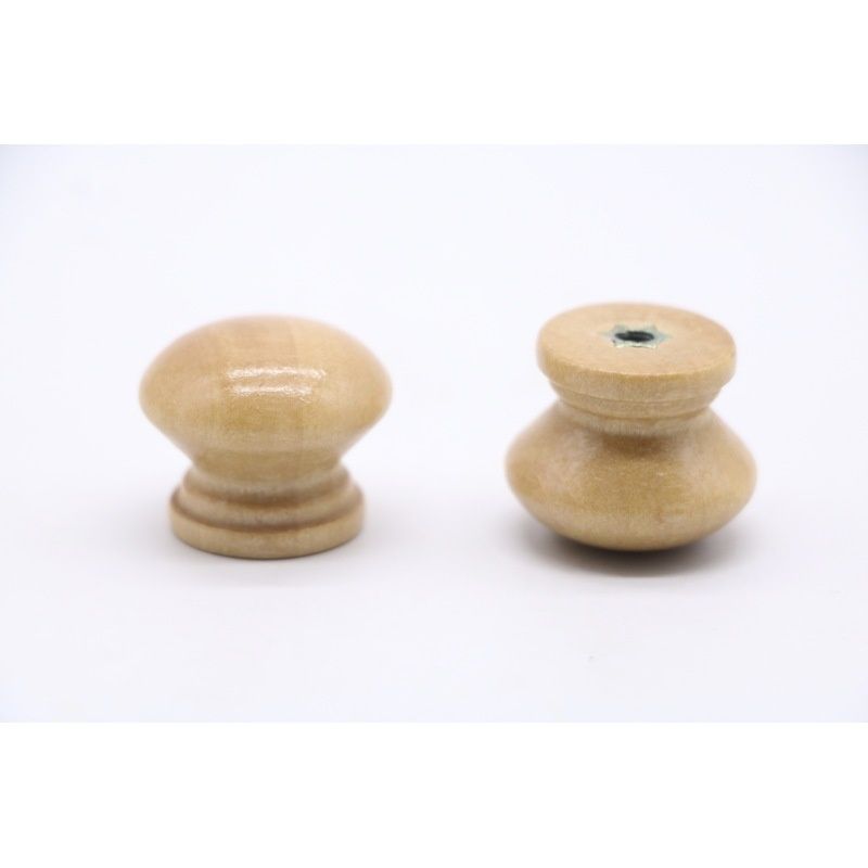 Set of 10 white natural wood dresser knobs, round mushroom-style cabinet pulls for furniture, 24mm diameter, by Everything Baby.