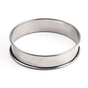 Stainless steel baby muffin ring mold with double rolled edges, 4.5-inch nonstick tart ring for home baking and pretend play.