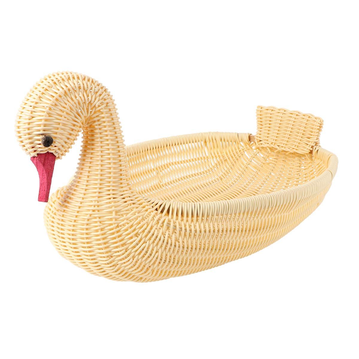 Imitation vine wooden candy and snack basket with a swan shape, designed for baby and kids nursing and feeding use.