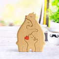 Hand-carved wooden bears family art puzzle and animal figurines, wooden sculpture set for kids' building and imaginative play.