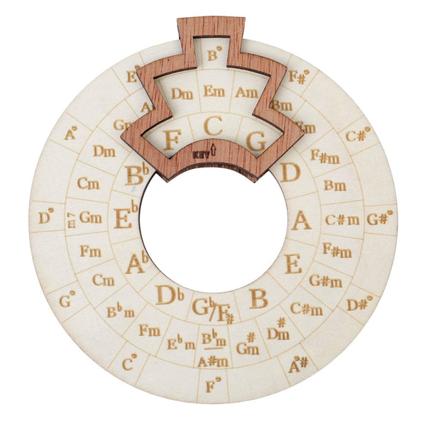 Wooden Circle of Fifths musical educational toy wheel for kids, 12cm diameter, features colorful musical notes and chords.