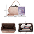 Women’s retro hollow oil wax PU leather handbag with kiss lock closure, vintage crossbody purse, and tote style.
