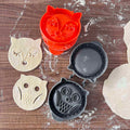 Set of two forest animal mini hand pie molds featuring fox and owl shapes for children's pretend play baking activities.