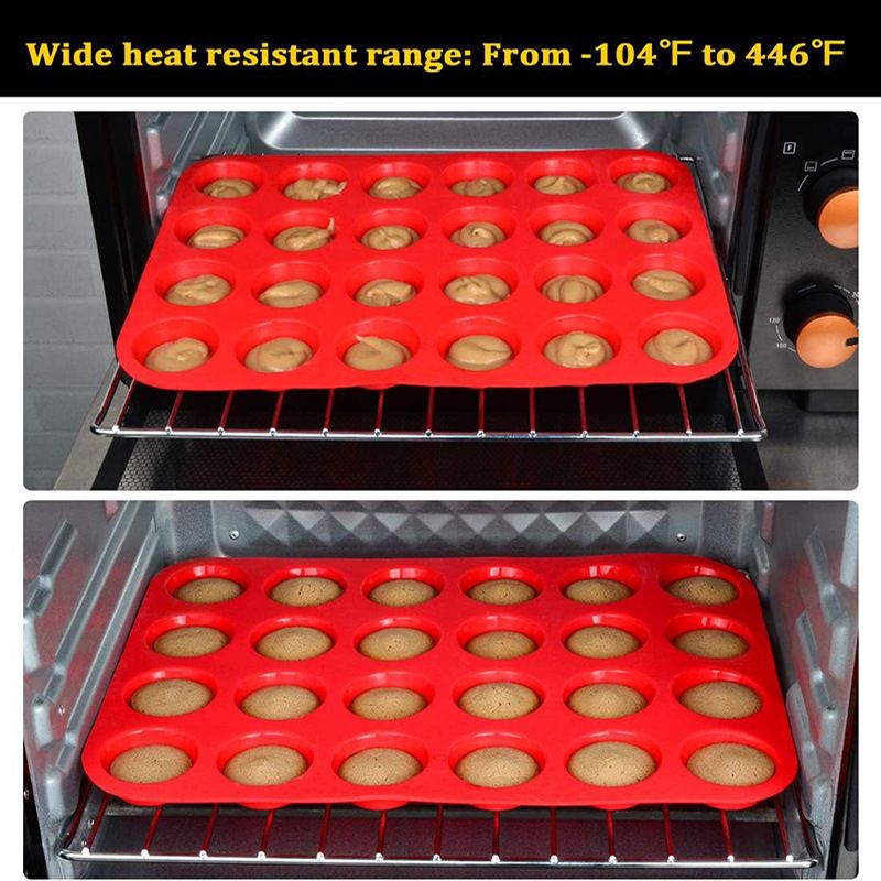 Silicone mini muffin pan with 24 cups, BPA free nonstick baking tray for mini cupcakes, suitable for baby and kids feeding.