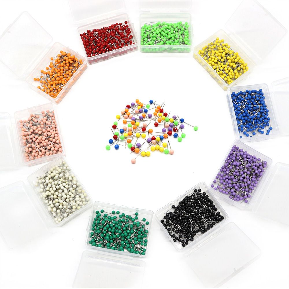 2000 colorful map tacks with metallic beads, 15mm, for soft wood, cloth, and paperboard boards, ideal for kids' building toys.