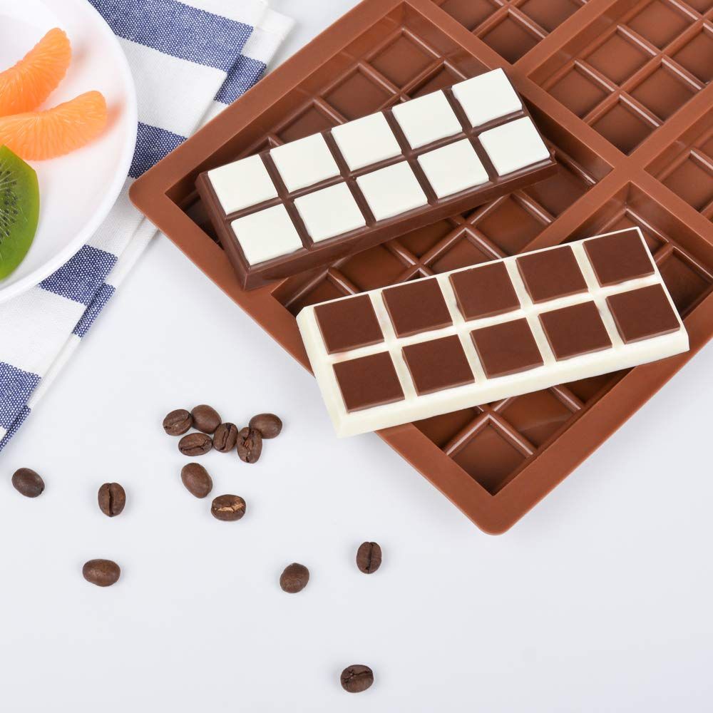 Silicone chocolate bar molds for making protein and energy bars, food-grade, break-apart design, pack of 2.