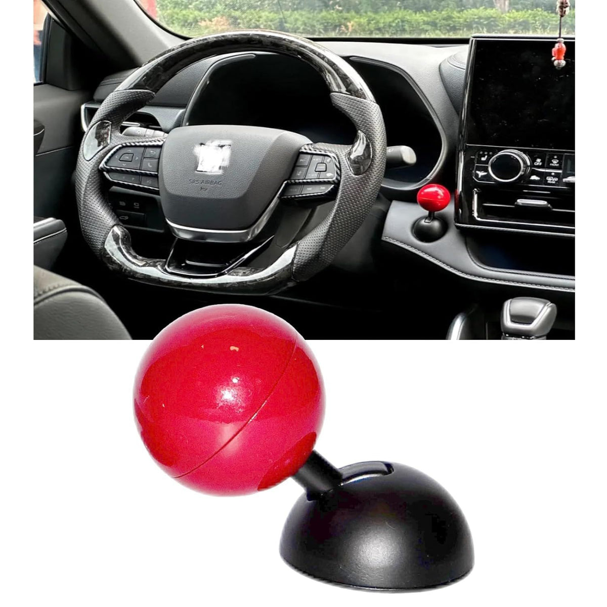 Red car push-to-start button for ride-on cars by Everything Baby, featuring a rocker switch for engine start and stop.