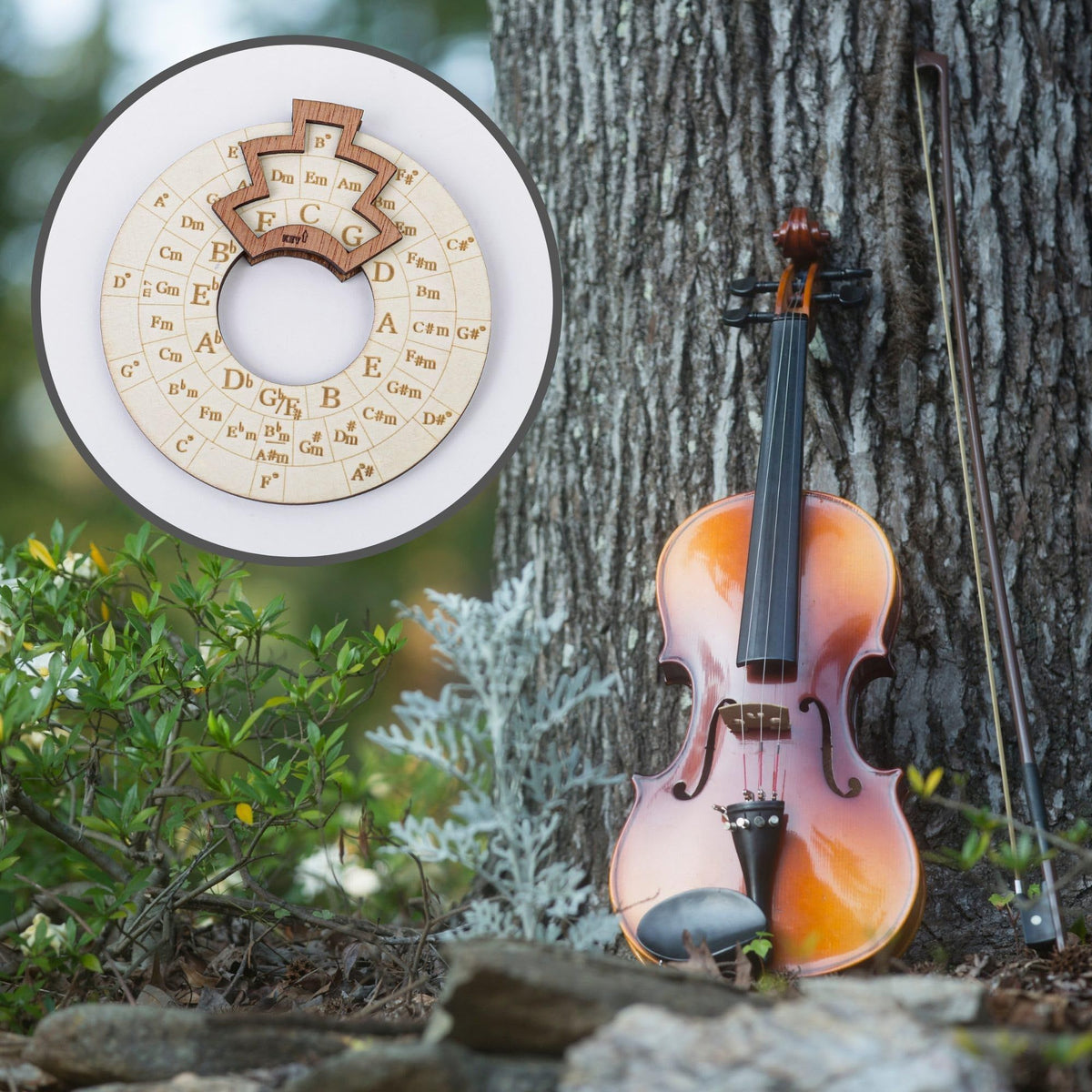 Wooden Circle of Fifths musical educational toy wheel for kids, with 12cm diameter, designed for musical learning and melody practice.