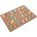 Wooden Arabic alphabet puzzle for kids by Everything Baby, featuring colorful letter pieces on a wooden background for preschool learning