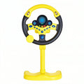 Yellow simulated steering wheel toy for kids, electric car style, designed for ride-on cars and pretend driving play.