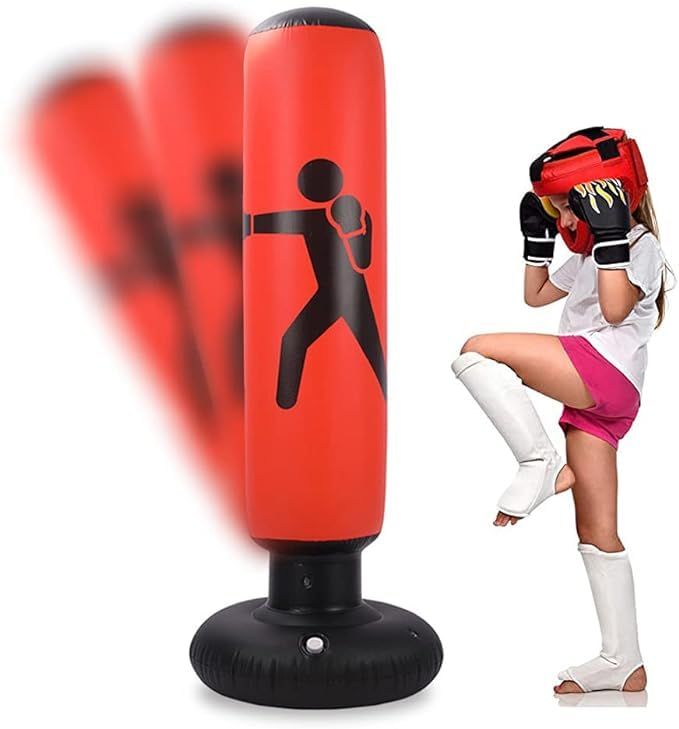 Large inflatable boxing bag for kids, 63 inches tall, fun punching toy for boys, suitable for ages 5-12 outdoor play by Everything Baby.