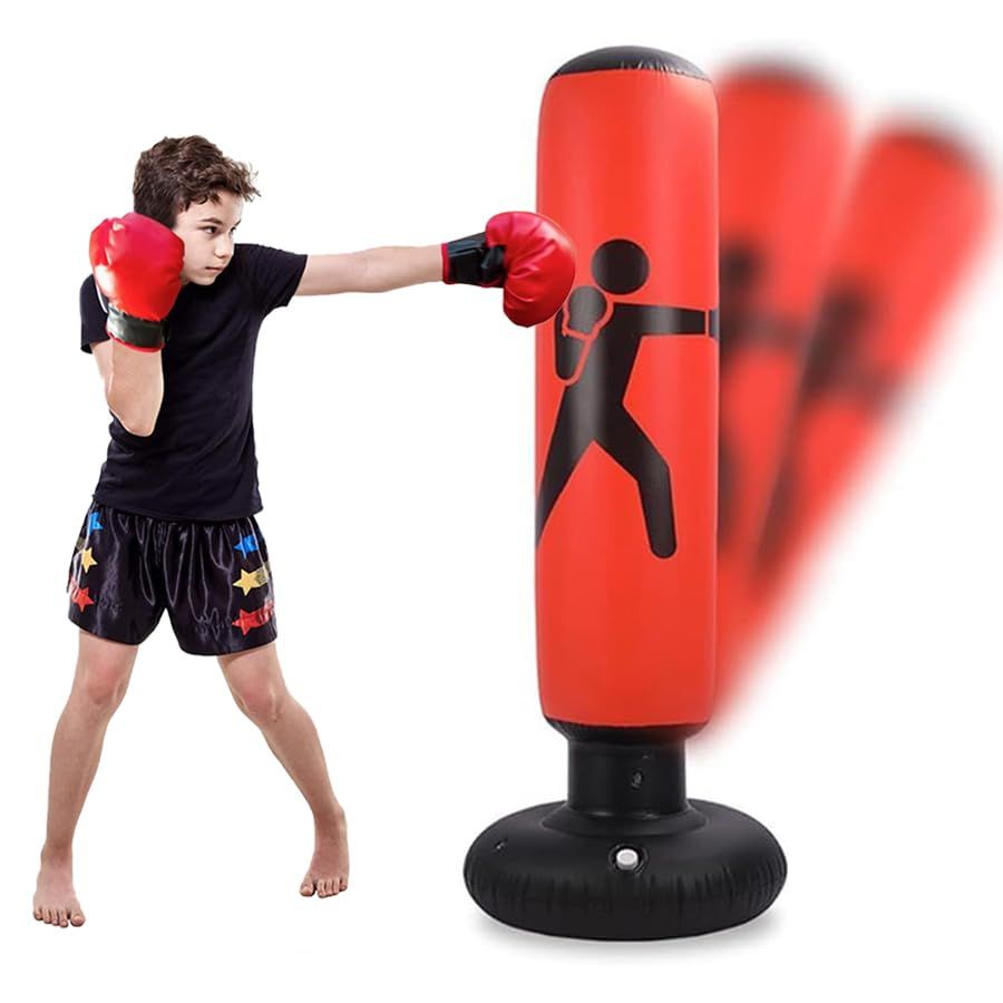 Large 63-inch inflatable boxing punching bag for kids, fun outdoor toy for boys, suitable for ages 5-12, by Everything Baby.