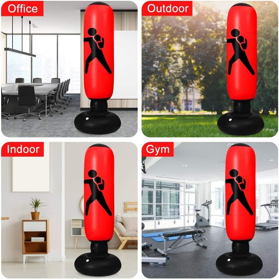 Large inflatable boxing bag for kids, 63 inches tall, fun punching dummy toy for boys ages 5-12, suitable for outdoor play.
