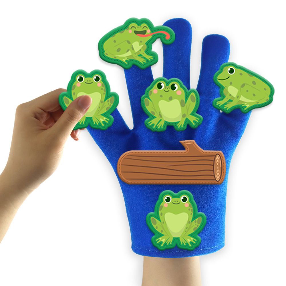 Colorful hand puppet set for kids and adults with felt details, perfect for storytelling and role-playing in puppet theater.
