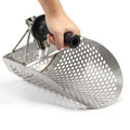 Stainless steel beach sand scoop with extra handle for metal detecting, outdoor water play, suitable for kids' outdoor toys.