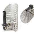 Stainless steel beach sand scoop with extra handle, ideal for metal detecting and outdoor play, designed by Everything Baby.