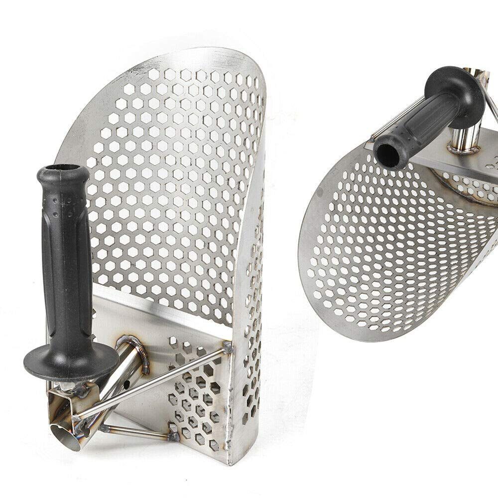 Stainless steel beach sand scoop with extra handle, ideal for metal detecting and outdoor play, designed by Everything Baby.