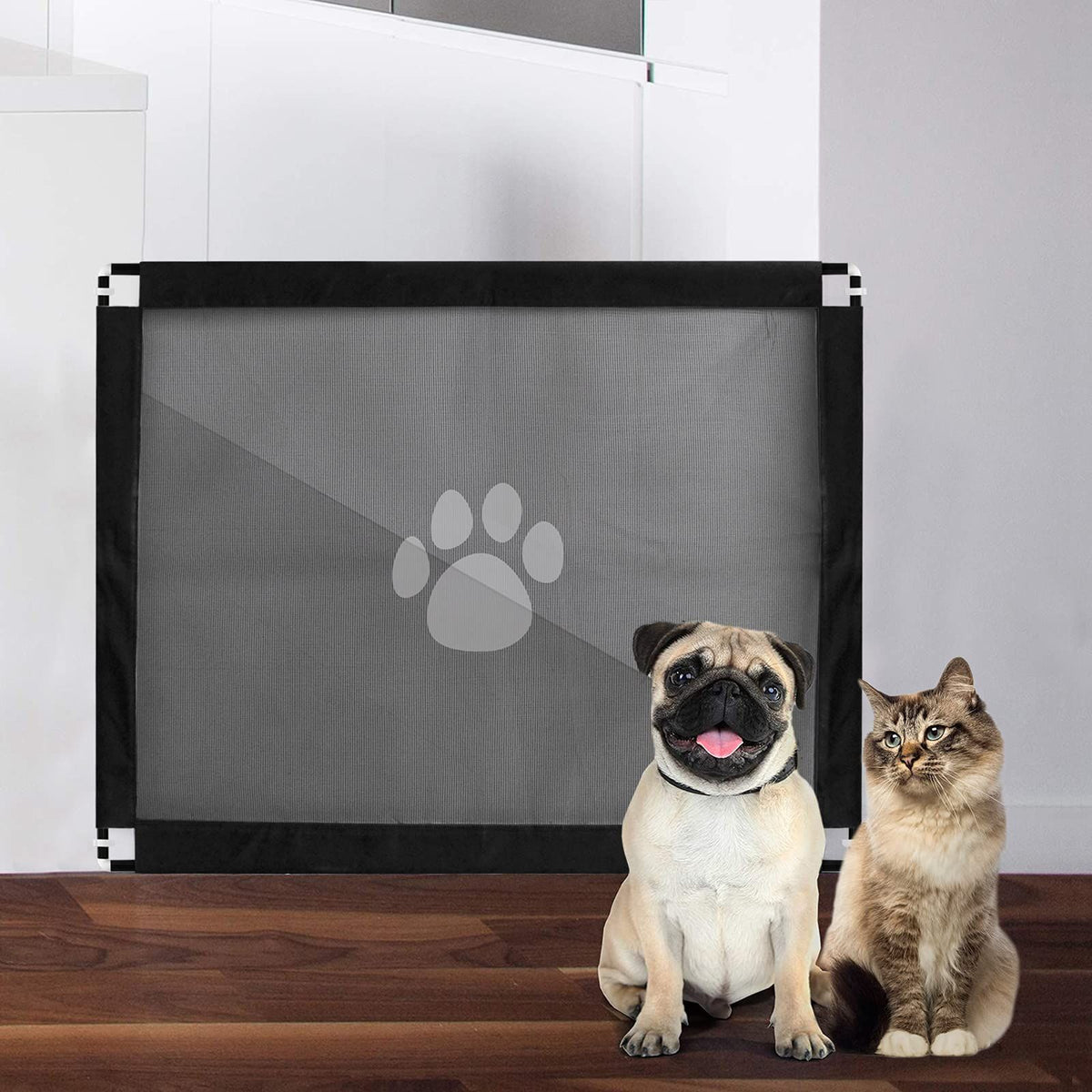 Portable Magic Pet Gate by Everything Baby, 39.3" x 31.5" mesh safety gate for dogs and cats at stairs, doorways, and hallways.