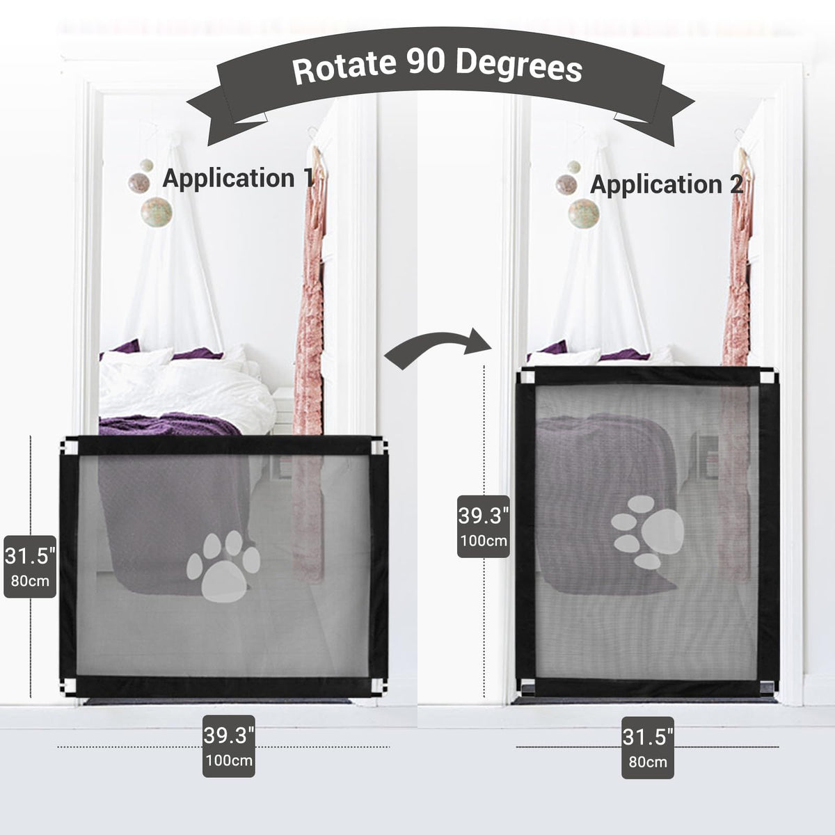 Magic Pet Gate by Everything Baby, 39.3" x 31.5" mesh safety gate for dogs and cats, portable barrier for stairs, doorways, hallways