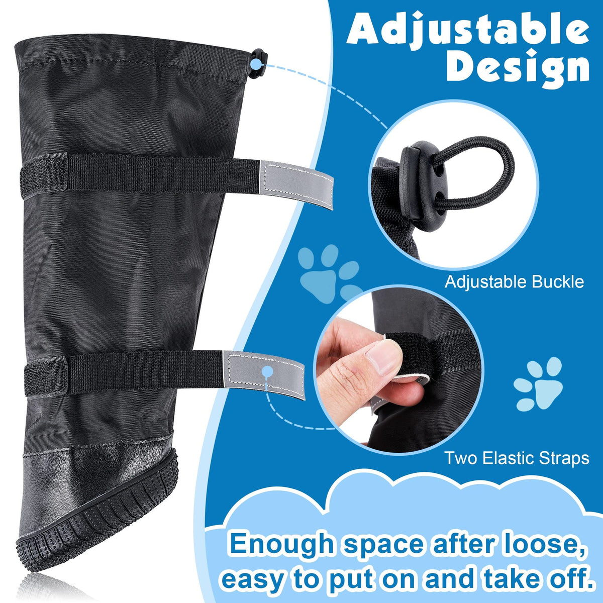Black waterproof and snowproof dog long tube shoes in XL size, designed for medium and large dogs by Everything Baby.