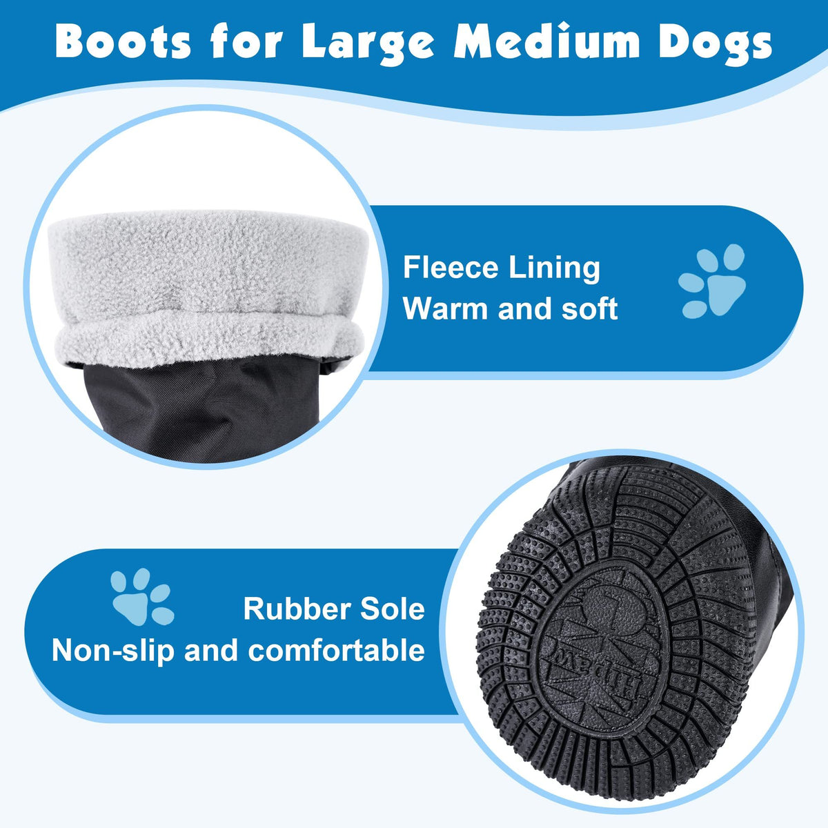 Black waterproof and snowproof dog long tube shoes in XL size, designed for medium and large dogs, by Everything Baby.