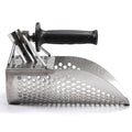 Heavy-duty stainless steel sand scoop for metal detecting, ideal for beach finds and outdoor digging with a durable metal detector tool