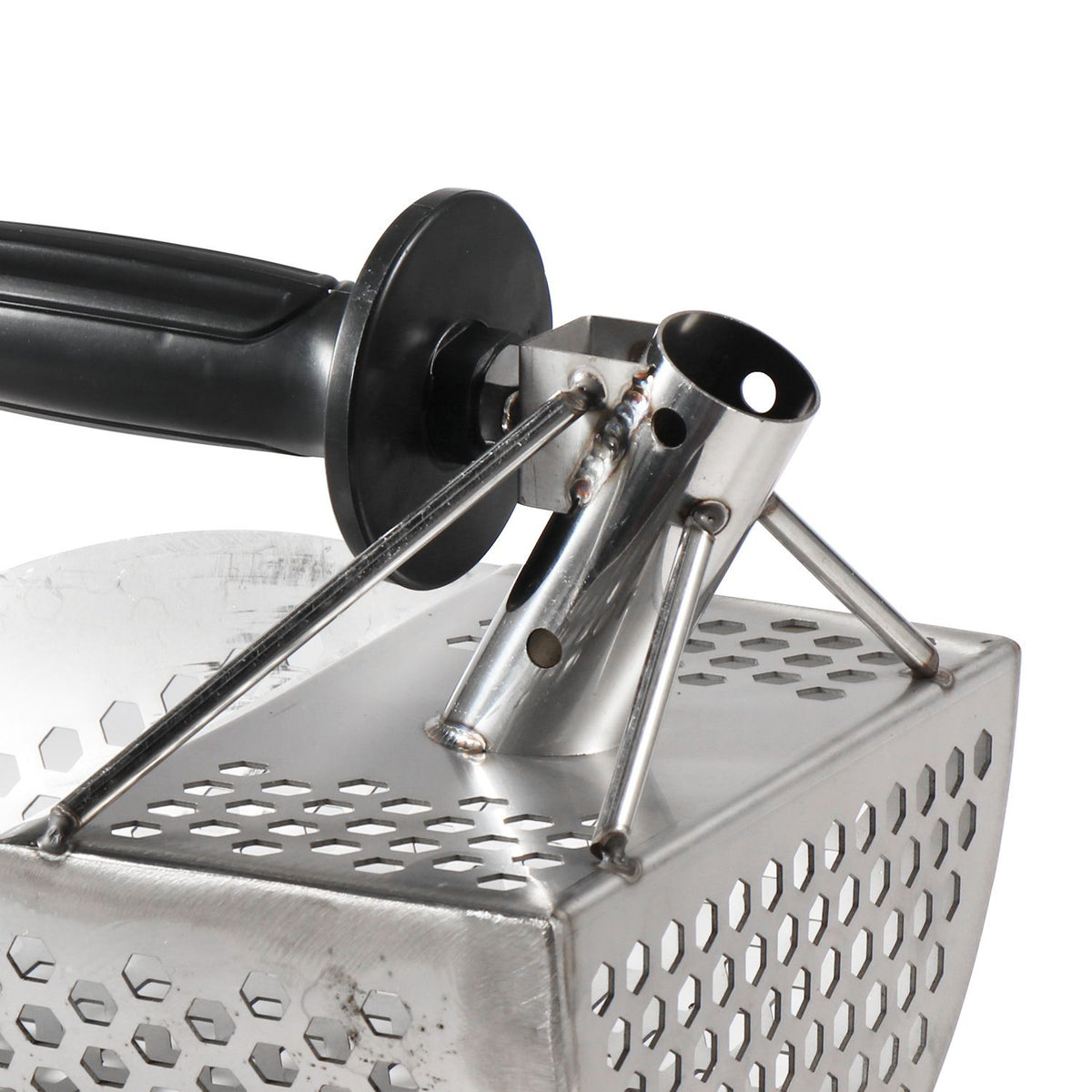 Heavy-duty stainless steel sand scoop for metal detecting, ideal for beach finds and outdoor digging with metal detectors.