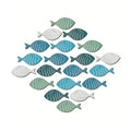 Set of 20 wooden fish wall decor pieces, colorful fish art hangings for beach-themed nursery or kids' room wall decoration.