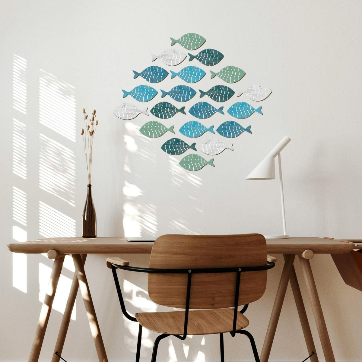 Set of 20 wooden fish wall decor pieces, baby and kids' beach-themed wooden fish art for home wall hangings by Everything Baby