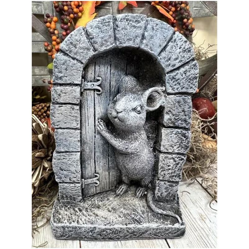 Playful mouse garden decor statue, baby mouse figurine, outdoor animal sculpture for garden or indoor decoration.