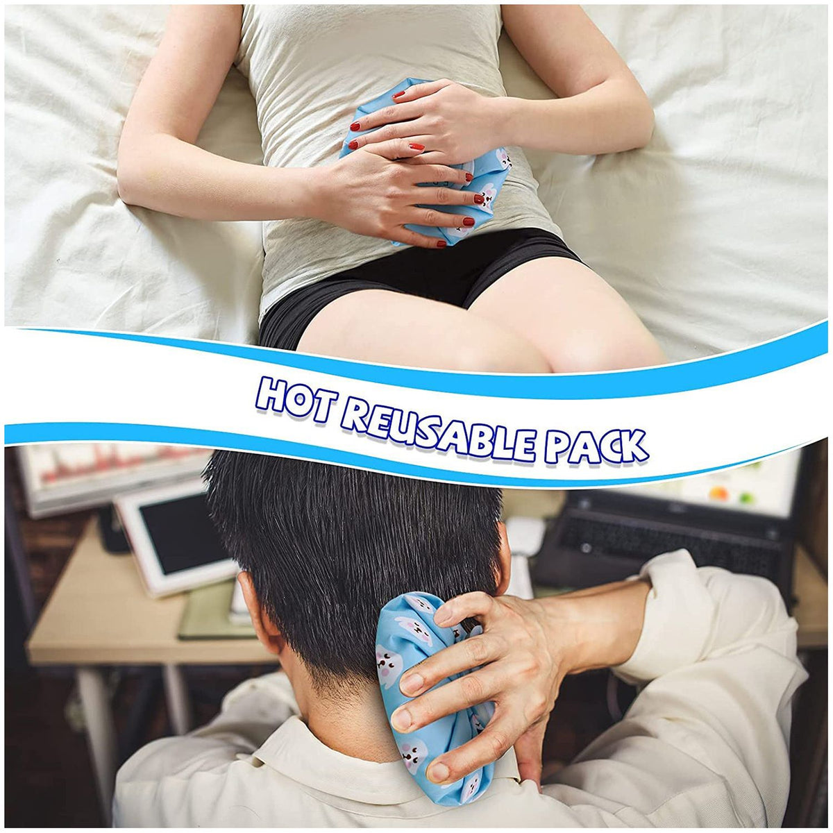 Four reusable hot and cold packs from Everything Baby, 6-inch cold packs for injuries and pain relief for kids and adults.