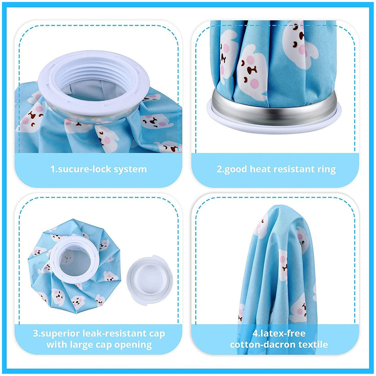 Four reusable ice packs and hot water bags from Everything Baby, 6-inch cold and hot packs for injury relief for kids and adults.