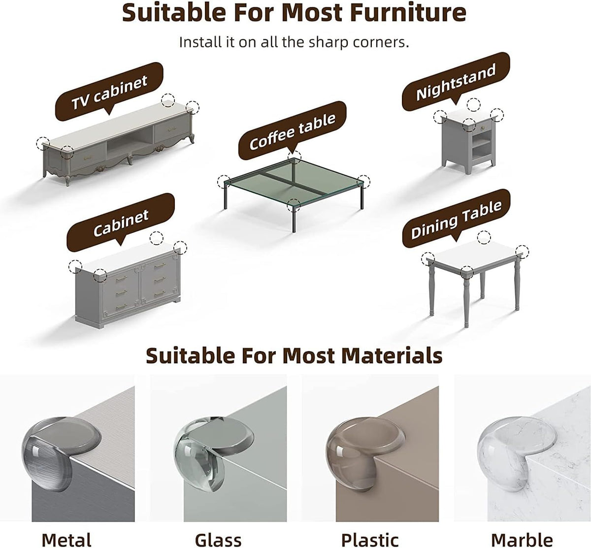 Set of 12 baby-proof corner protectors and edge bumpers for furniture, safety cushions for childproofing, by Everything Baby.