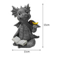 Baby dragon reading a book sculpture, outdoor garden statue with butterfly, whimsical dinosaur figurine for garden decor