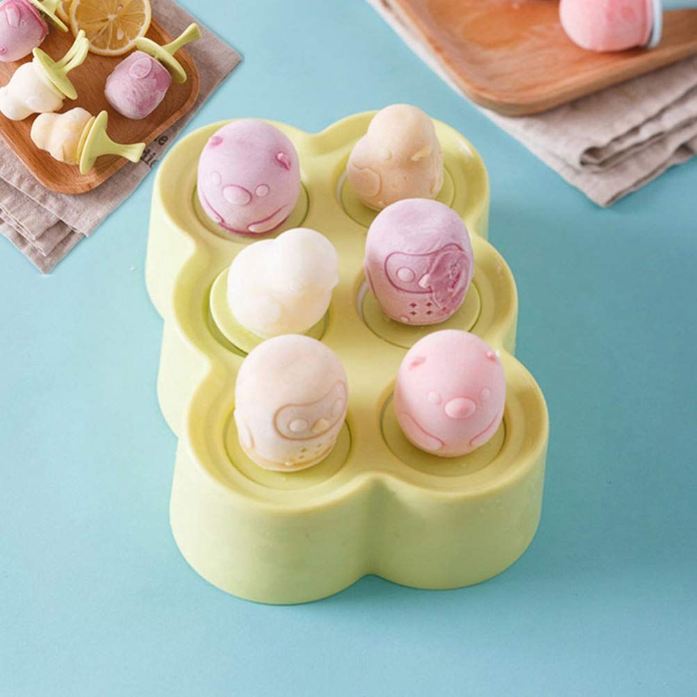 Six colorful silicone mini popsicle molds in cute animal shapes for kids, ideal for homemade ice pops, BPA-free, from Everything Baby.