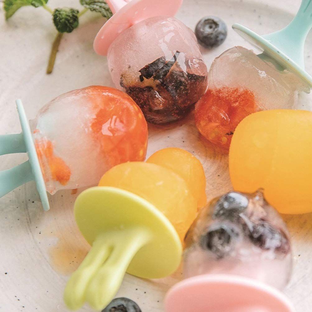 Six BPA-free silicone mini popsicle molds featuring cute animal shapes for kids, ideal for making homemade ice pops.