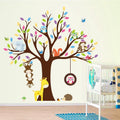 Cartoon animal monkey and owl tree wall stickers for kids' rooms, nursery, or classroom decor by Everything Baby.