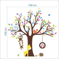 Cartoon monkey and owl tree wall stickers for kids' rooms, colorful decoration for children’s bedrooms and classrooms.