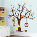 Cartoon animal monkey and owl tree wall stickers for kids' rooms and classrooms, colorful pretend play decor by Everything Baby