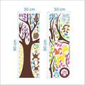 Cartoon monkey and owl wall stickers on tree design for kids' rooms, featuring playful animals for children’s bedroom decor.