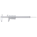 Vernier caliper measuring tool with dual reading scale, made of carbon steel, suitable for precise inch and metric measurements.