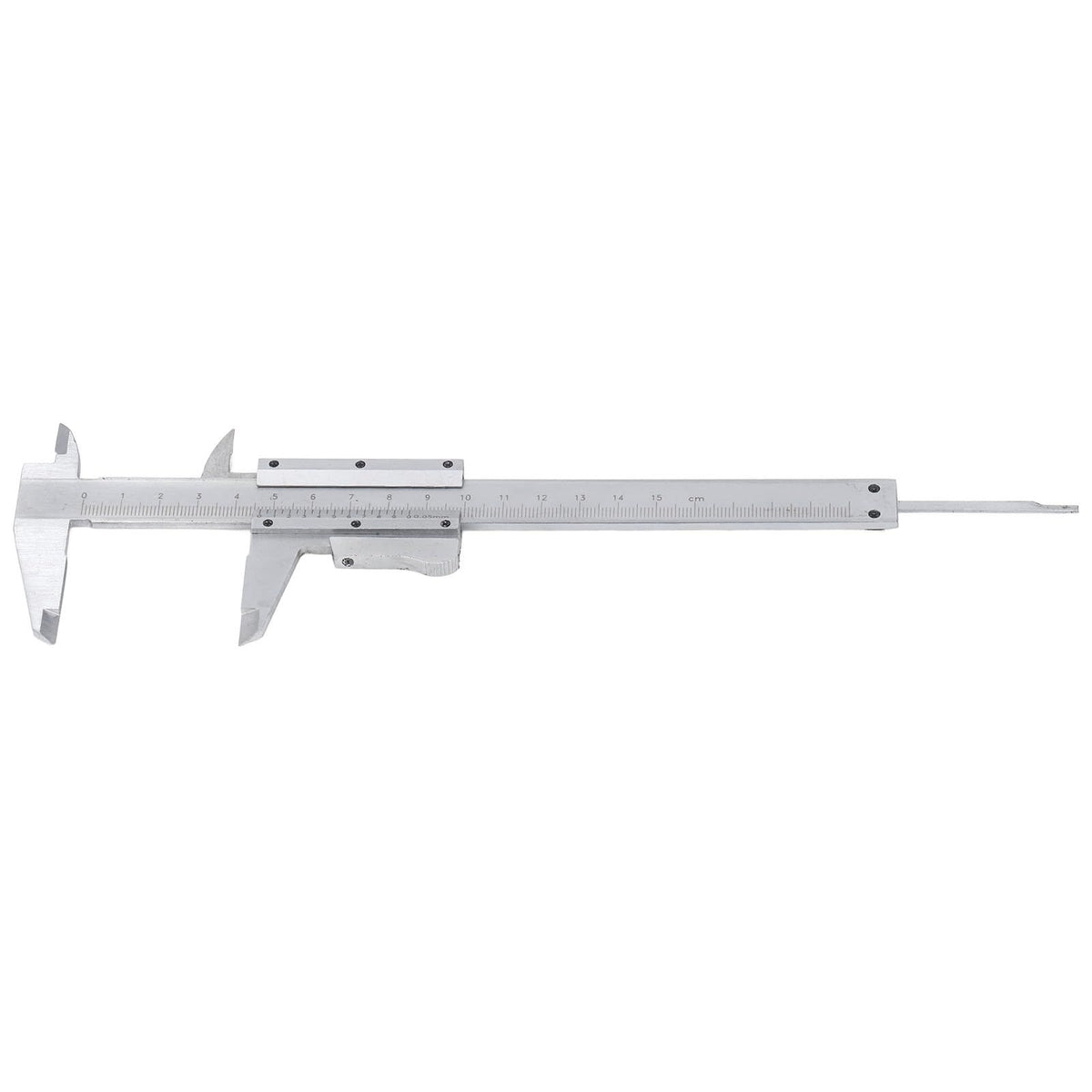 Vernier caliper measuring tool with dual reading scale, made of carbon steel, suitable for precise inch and metric measurements.