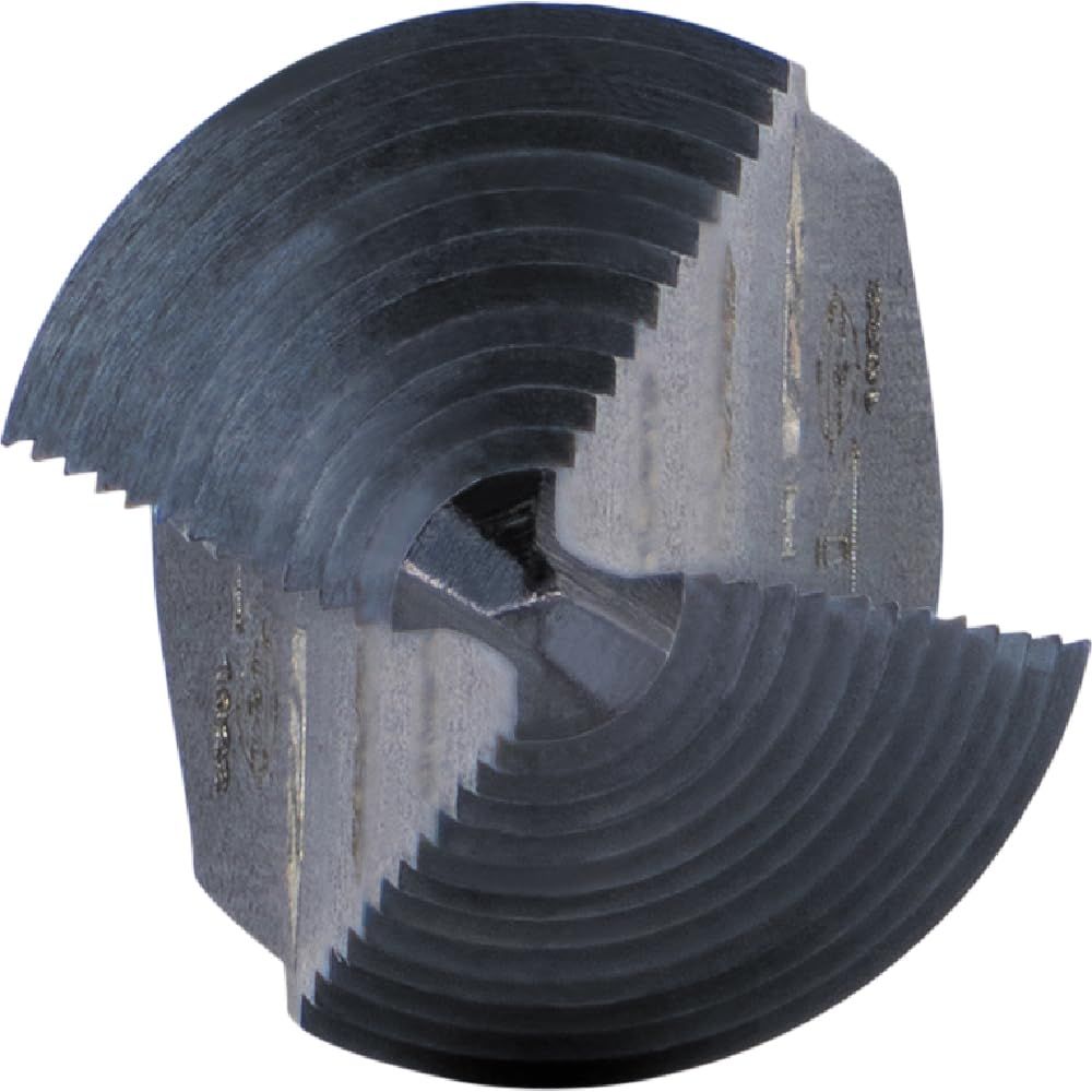 Double-fluted step drill bit with easy-to-read markings, used for drilling holes in stainless steel, copper, and aluminum.