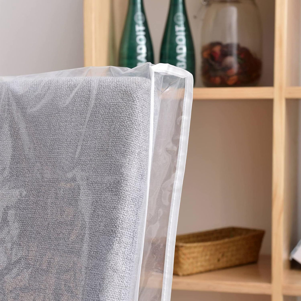 Waterproof clear seat chair protector cover with backrest for dining room chairs, designed to prevent stains, by Everything Baby.