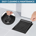 Rustproof square floor shower drain with lattice pattern and removable grate, designed for easy cleaning and durable use.