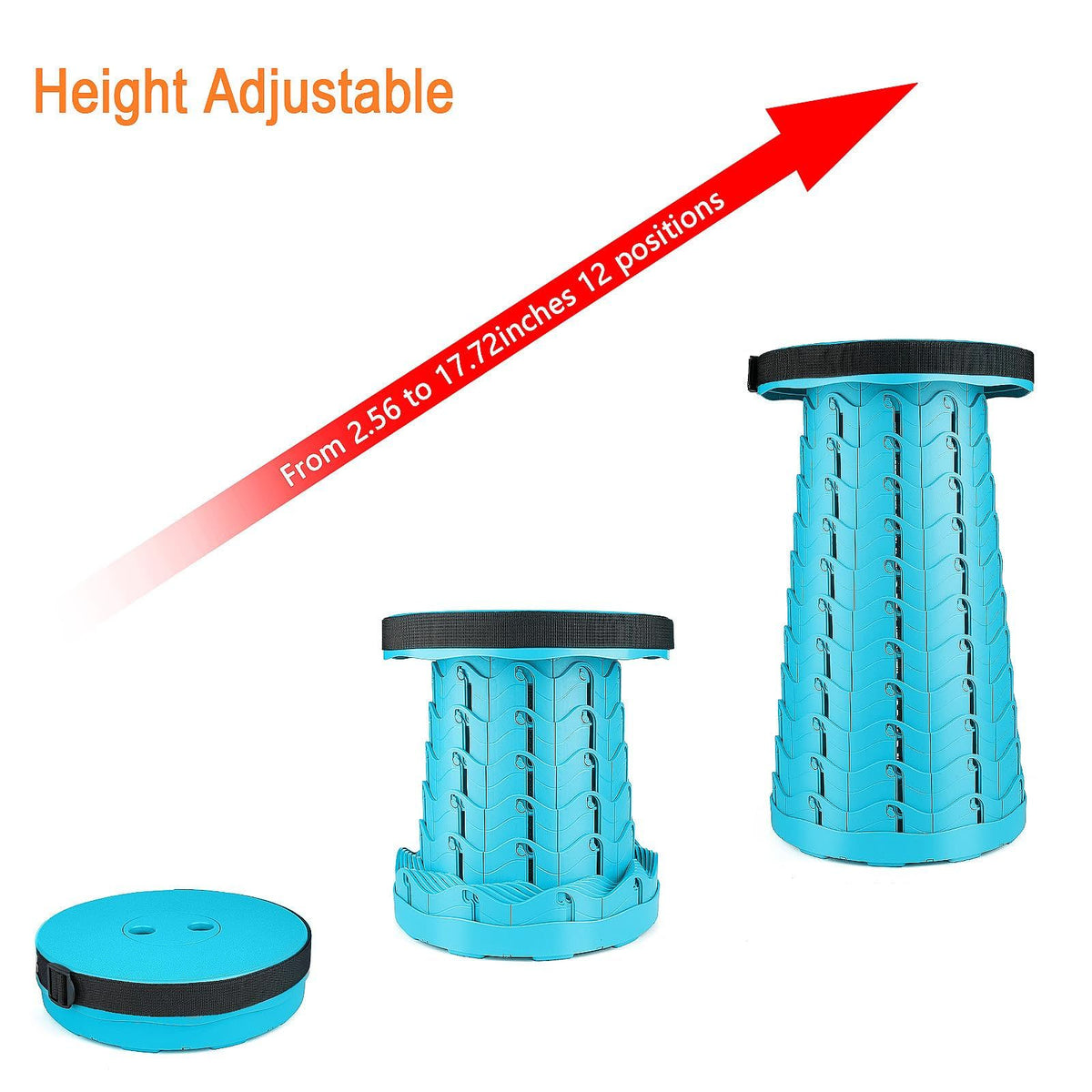 Portable folding camping stool by Everything Baby, telescoping design for outdoor fishing, hiking, gardening, and travel use.