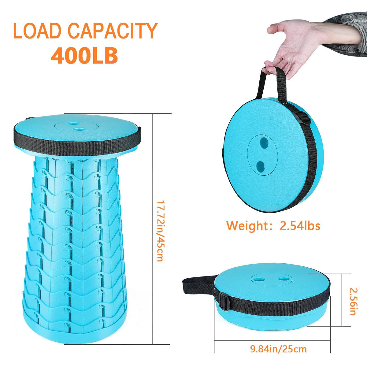 Portable folding camping stool by Everything Baby, telescoping and lightweight for outdoor fishing, hiking, gardening, and travel.
